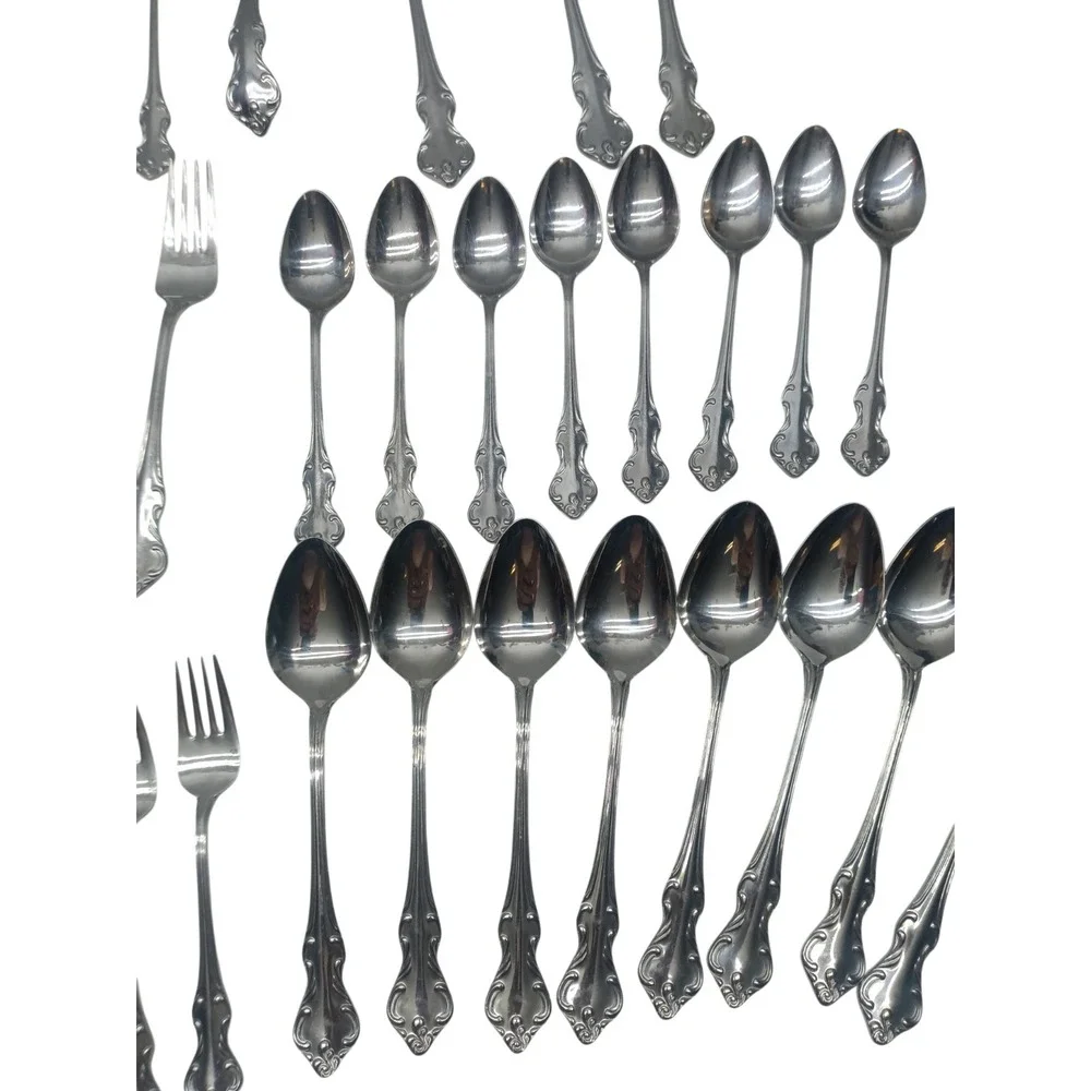 70 Piece WELDAN Flatware Set Stainless Steel Japan Floral Scroll Design, Vintage